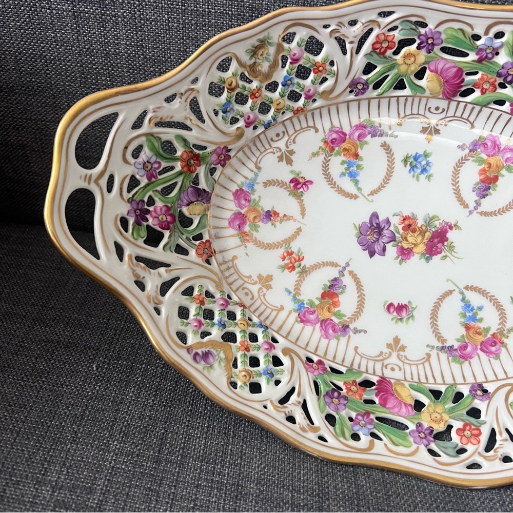 Vintage Schumann High Sided Platter / Fruit Bowl Dresden Bavaria Germany - Picture 4 of 12